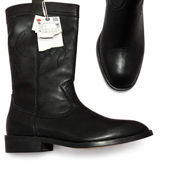 Zara Elegant Black Leather Boots - Picture 6 of 6
